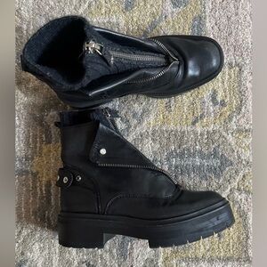 Sam Edelman Black Leather Moto Boots with sweater detail